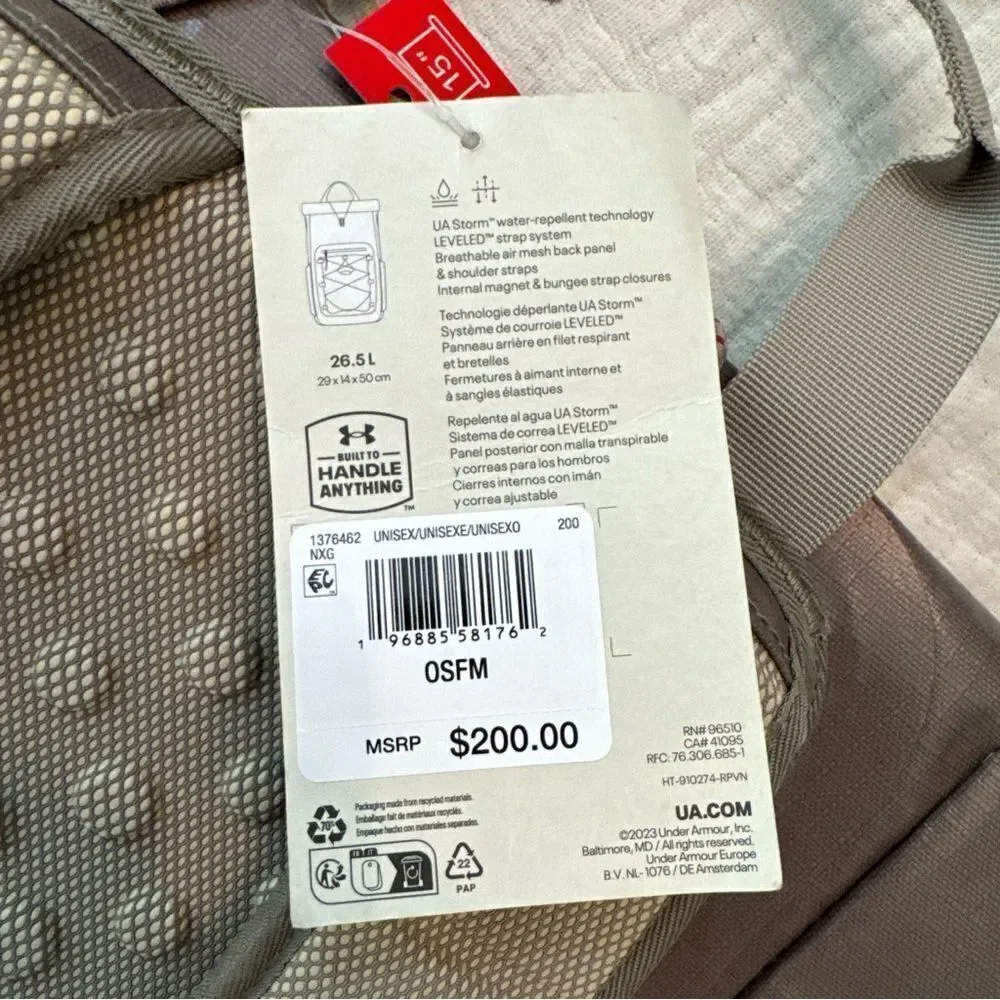 $200 Under Armour Storm Backpack Summit Brown Waterproof Roll Top Magnetic Close